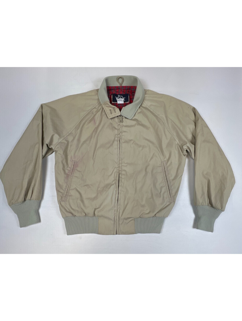 Vintage Woolrich Women's Harrington Jacket Size 12 Tan Tartan Lined Golf Bomber